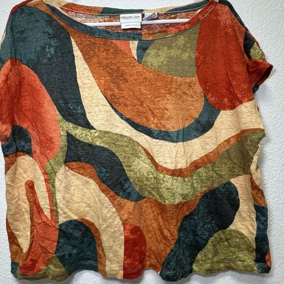 Rachel Zoe Colorful Vacation Bright Abstract Print Linen Crop Top Size Large - Picture 1 of 4